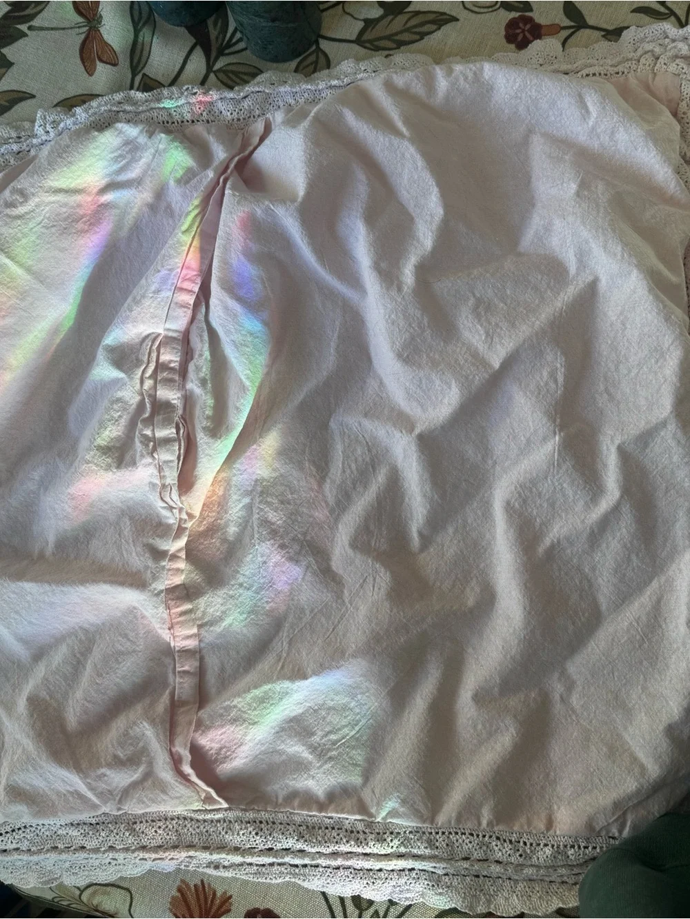 Simply shabby chic 100% cotton twin ruffle pink duvet cover and lace pillowcase